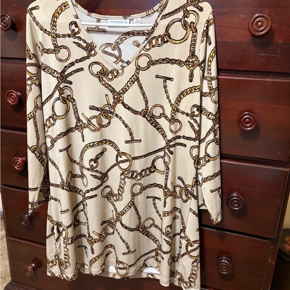 Chain Print Beige Tunic Top